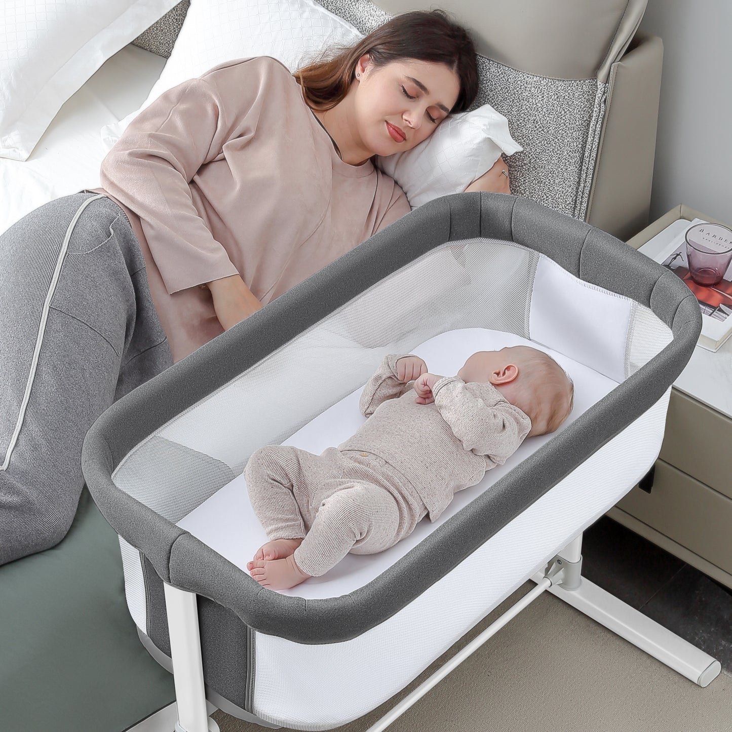 YACUL Bedside Bassinet for Baby Breathable Mesh Baby Bassinet