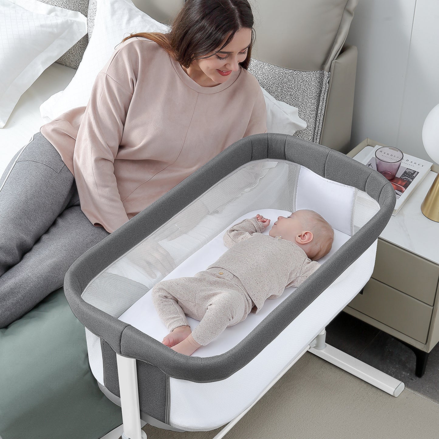 YACUL Bedside Bassinet for Baby Breathable Mesh Baby Bassinet