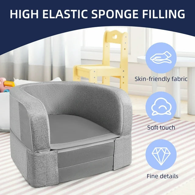 Yacul Foldable Toddler Travel Bed, Portable Baby Sofa Chair Folding Floor Cot for Kids,Grey