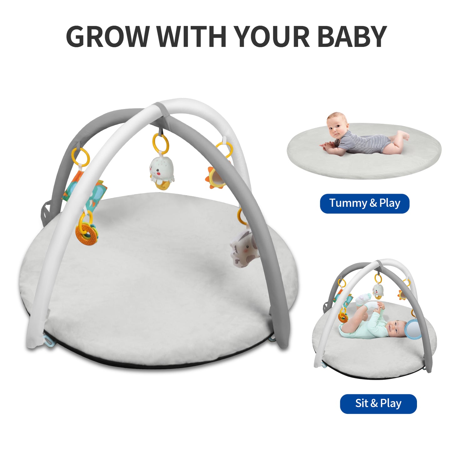 Baby Play Gym Mat, Yacul Thick Soft Baby Gym Tummy Time Activity Mat with Detachable Toys, Stage-Based Developmental Activity Gym & Play Mat for Baby to Toddler