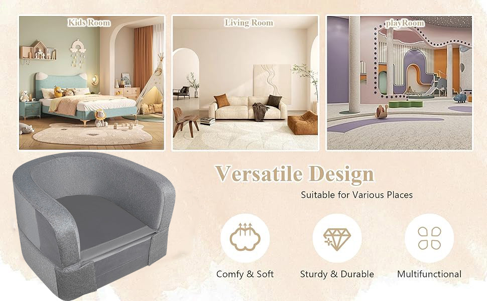Yacul Foldable Toddler Travel Bed, Portable Baby Sofa Chair Folding Floor Cot for Kids,Grey