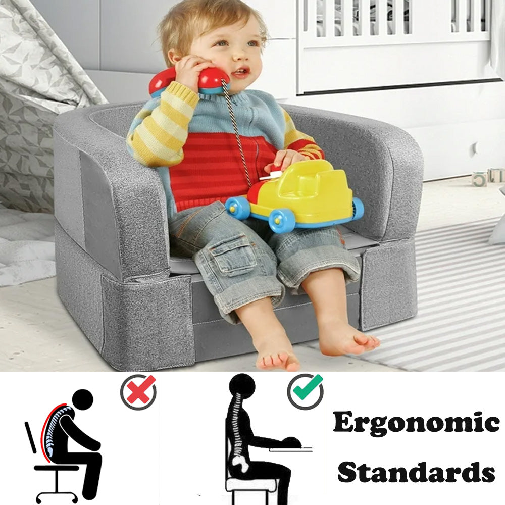 Yacul Foldable Toddler Travel Bed, Portable Baby Sofa Chair Folding Floor Cot for Kids,Grey