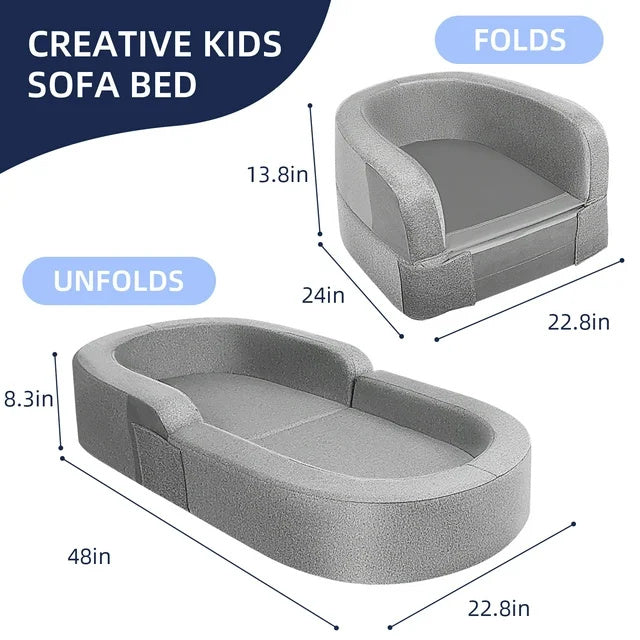 Yacul Foldable Toddler Travel Bed, Portable Baby Sofa Chair Folding Floor Cot for Kids,Grey