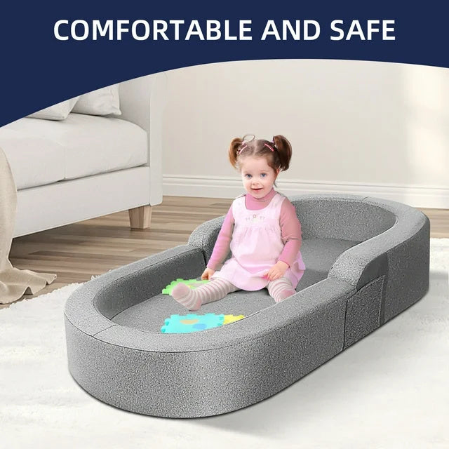 Yacul Foldable Toddler Travel Bed, Portable Baby Sofa Chair Folding Floor Cot for Kids,Grey