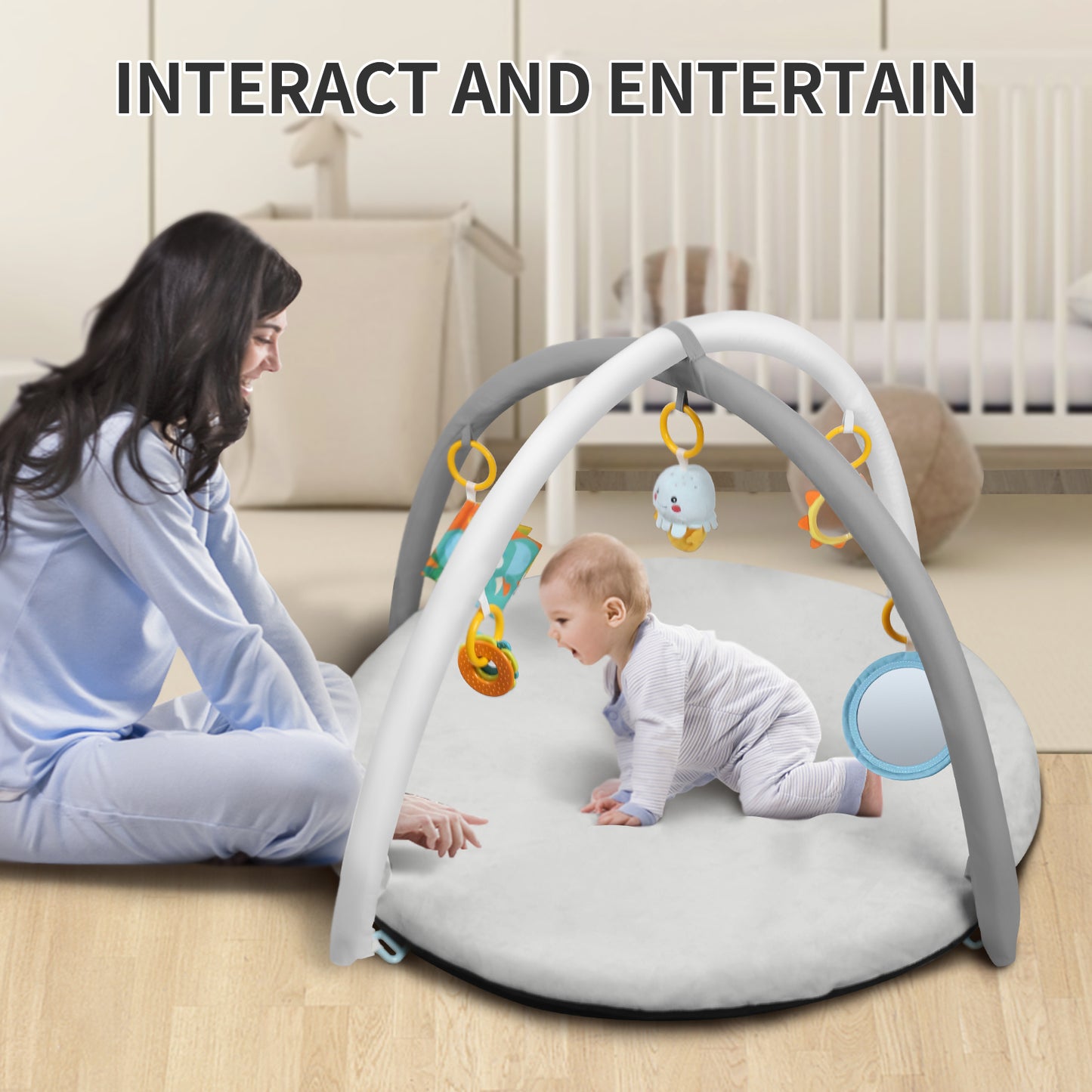 Baby Play Gym Mat, Yacul Thick Soft Baby Gym Tummy Time Activity Mat with Detachable Toys, Stage-Based Developmental Activity Gym & Play Mat for Baby to Toddler