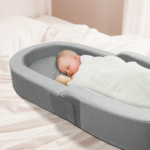 Yacul Foldable Toddler Travel Bed, Portable Baby Sofa Chair Folding Floor Cot for Kids,Grey
