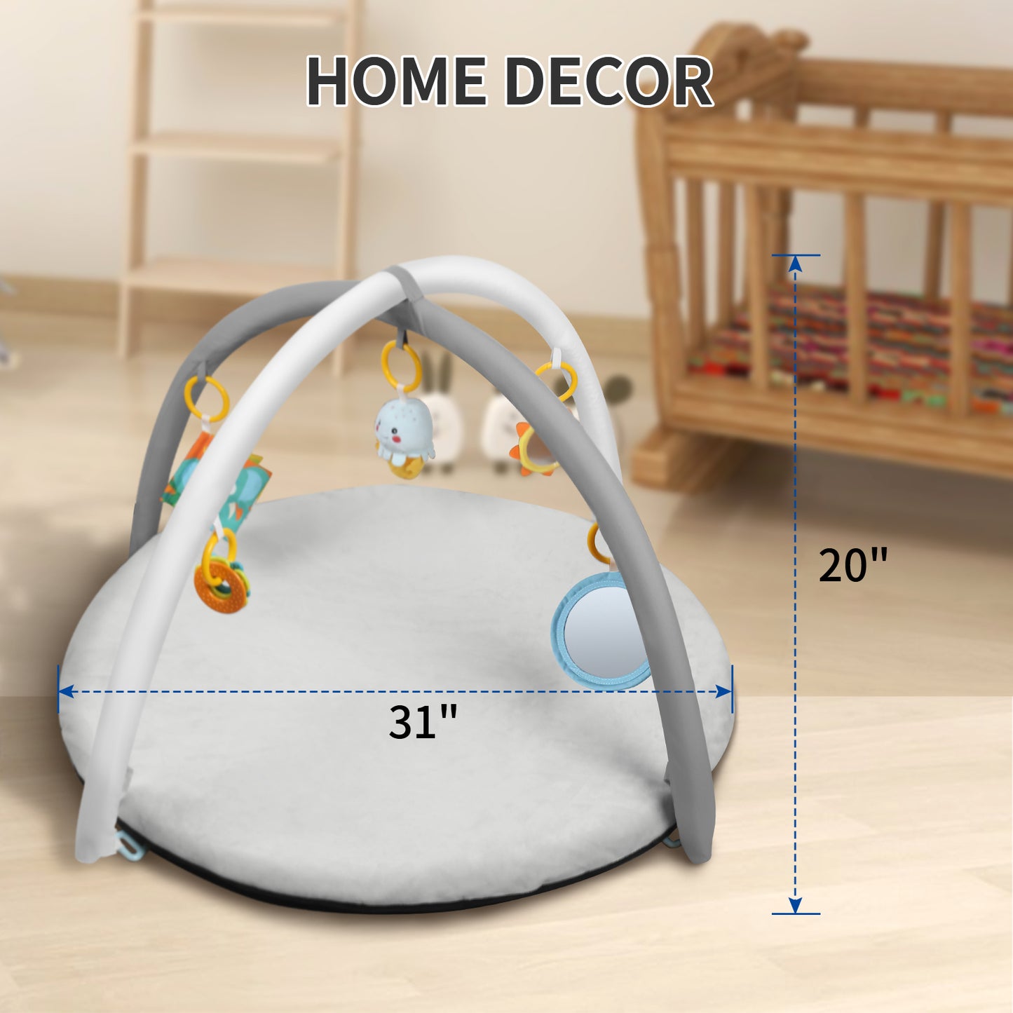 Baby Play Gym Mat, Yacul Thick Soft Baby Gym Tummy Time Activity Mat with Detachable Toys, Stage-Based Developmental Activity Gym & Play Mat for Baby to Toddler