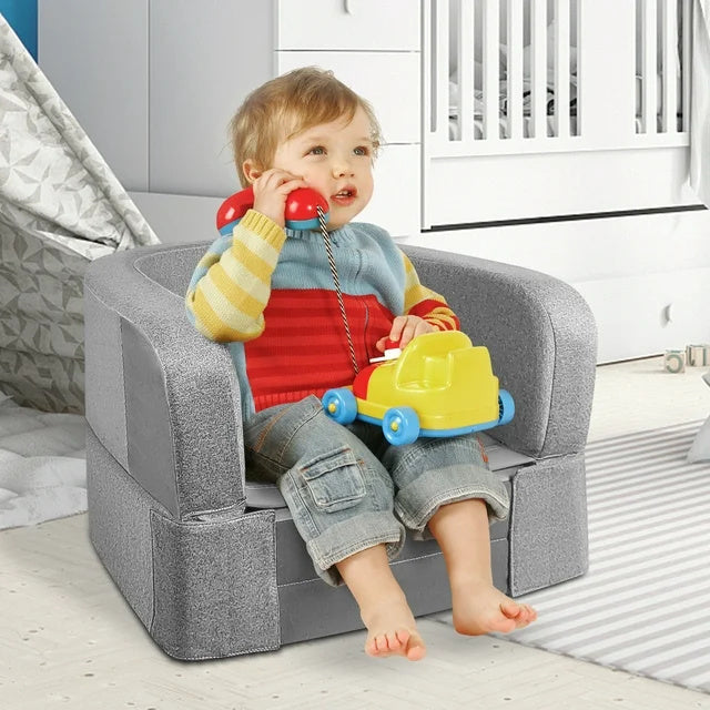 Yacul Foldable Toddler Travel Bed, Portable Baby Sofa Chair Folding Floor Cot for Kids,Grey
