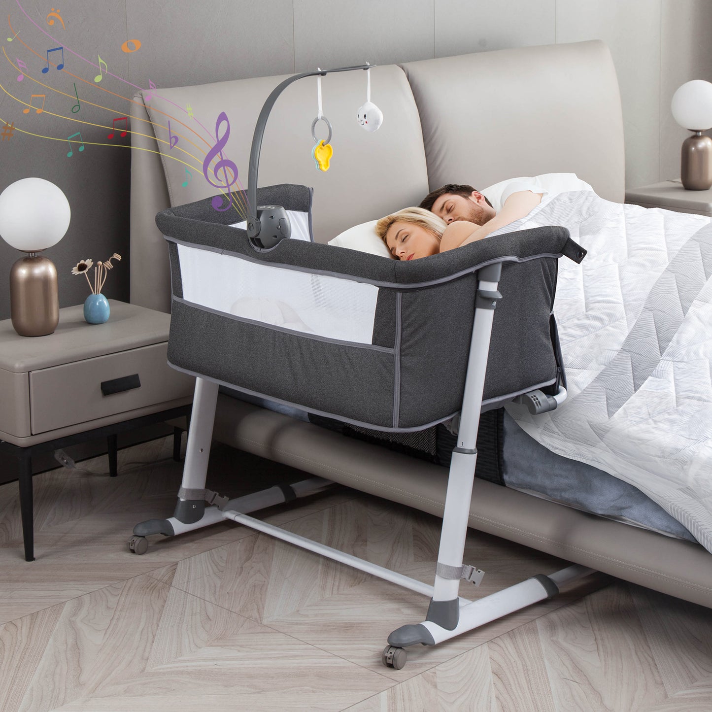 YACUL Baby Bassinet Bedside Crib Music box, Dark Gray