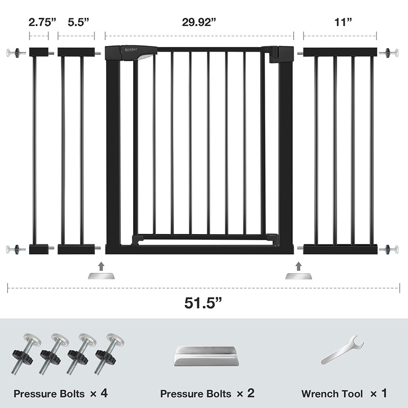YACUL Baby pet‘s Gate, 29.93"-51.5" Extra Wide Pressure Mounted Gates, Height 30" black