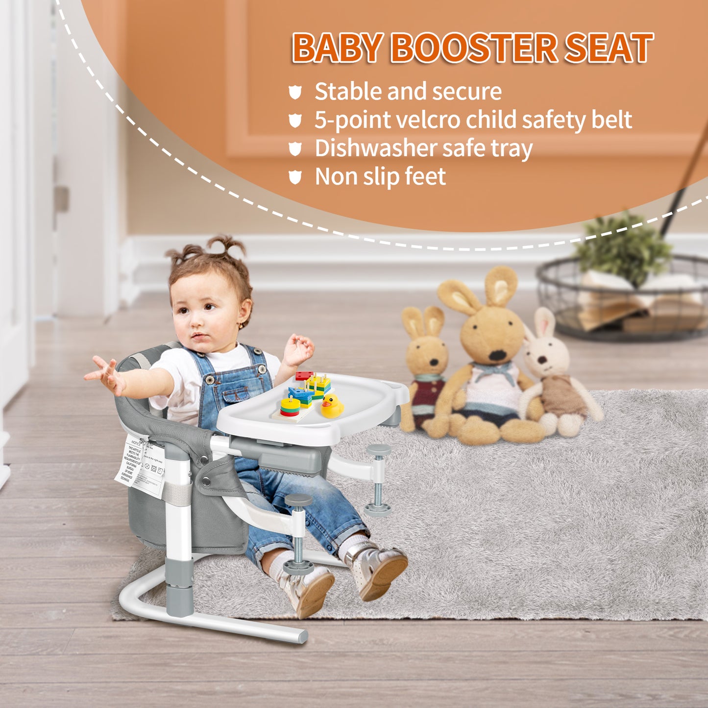 Yacul Hook On Chair, Feeding Seat for Table, Clip on High Chair with Tray, Portable and Foldable Baby Floor Seat with Carry Bag for Home, Travel and Camping,
