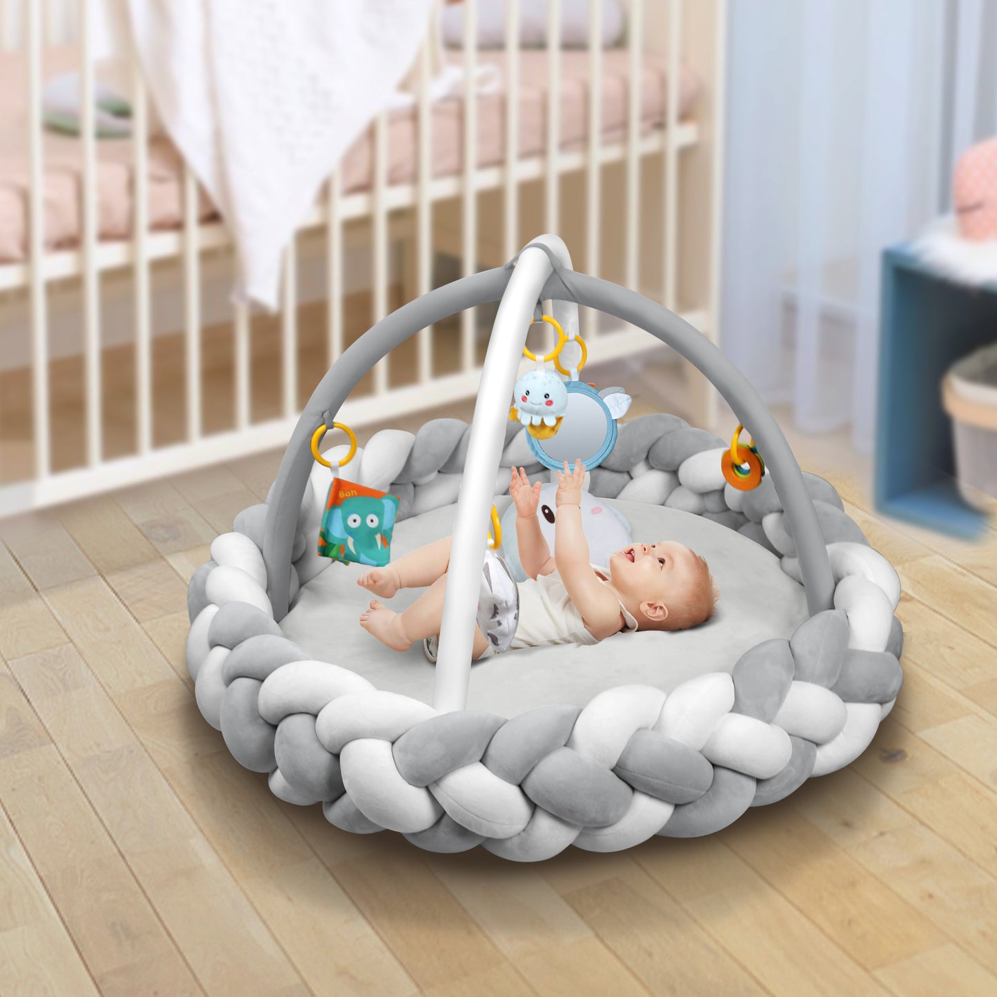 Baby Play Gym Mat, Yacul Thick Soft Baby Gym Tummy Time Activity Mat with Detachable Toys, Stage-Based Developmental Activity Gym & Play Mat for Baby to Toddler