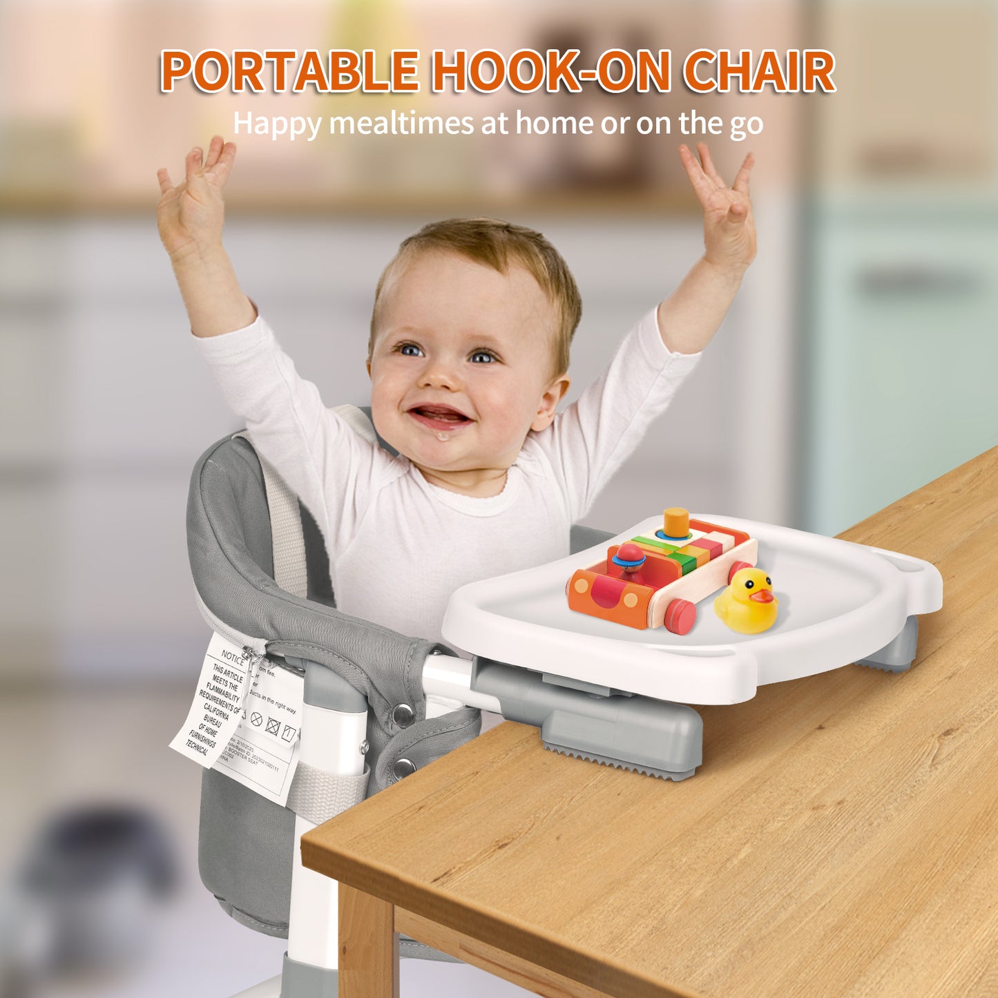Yacul Hook On Chair, Feeding Seat for Table, Clip on High Chair with Tray, Portable and Foldable Baby Floor Seat with Carry Bag for Home, Travel and Camping,