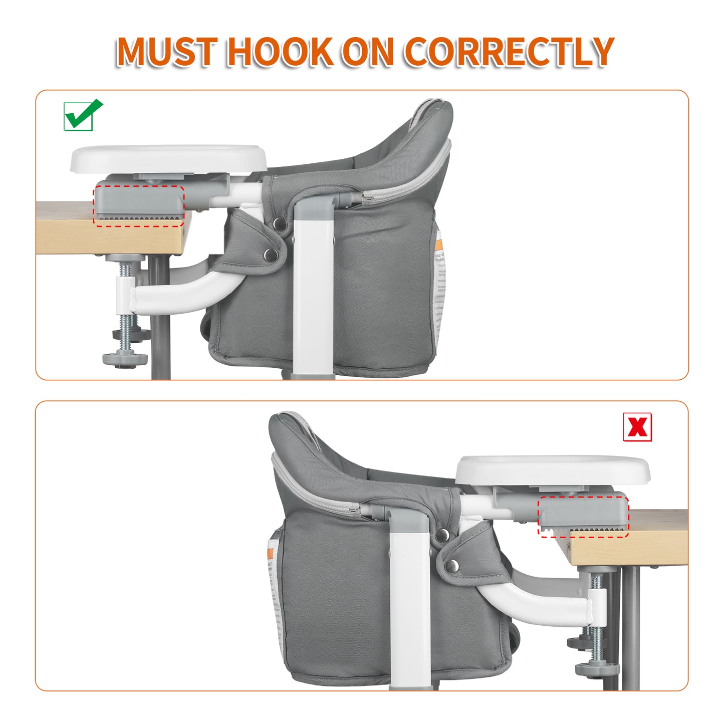 Yacul Hook On Chair, Feeding Seat for Table, Clip on High Chair with Tray, Portable and Foldable Baby Floor Seat with Carry Bag for Home, Travel and Camping,