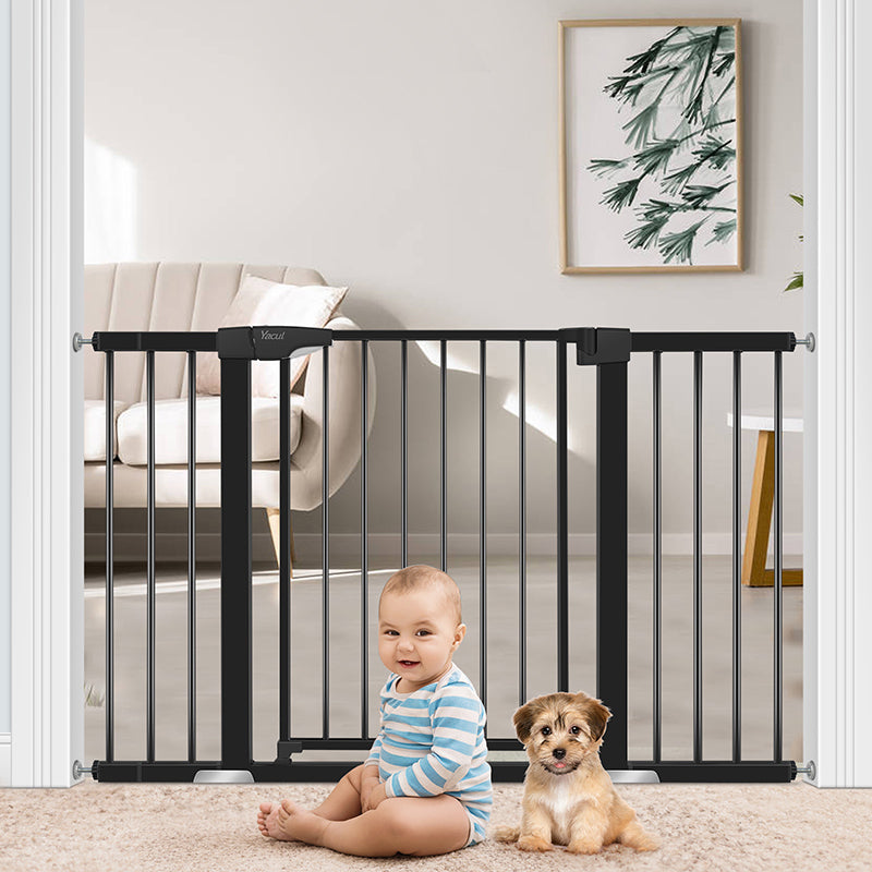 YACUL Baby pet‘s Gate, 29.93"-51.5" Extra Wide Pressure Mounted Gates, Height 30" black