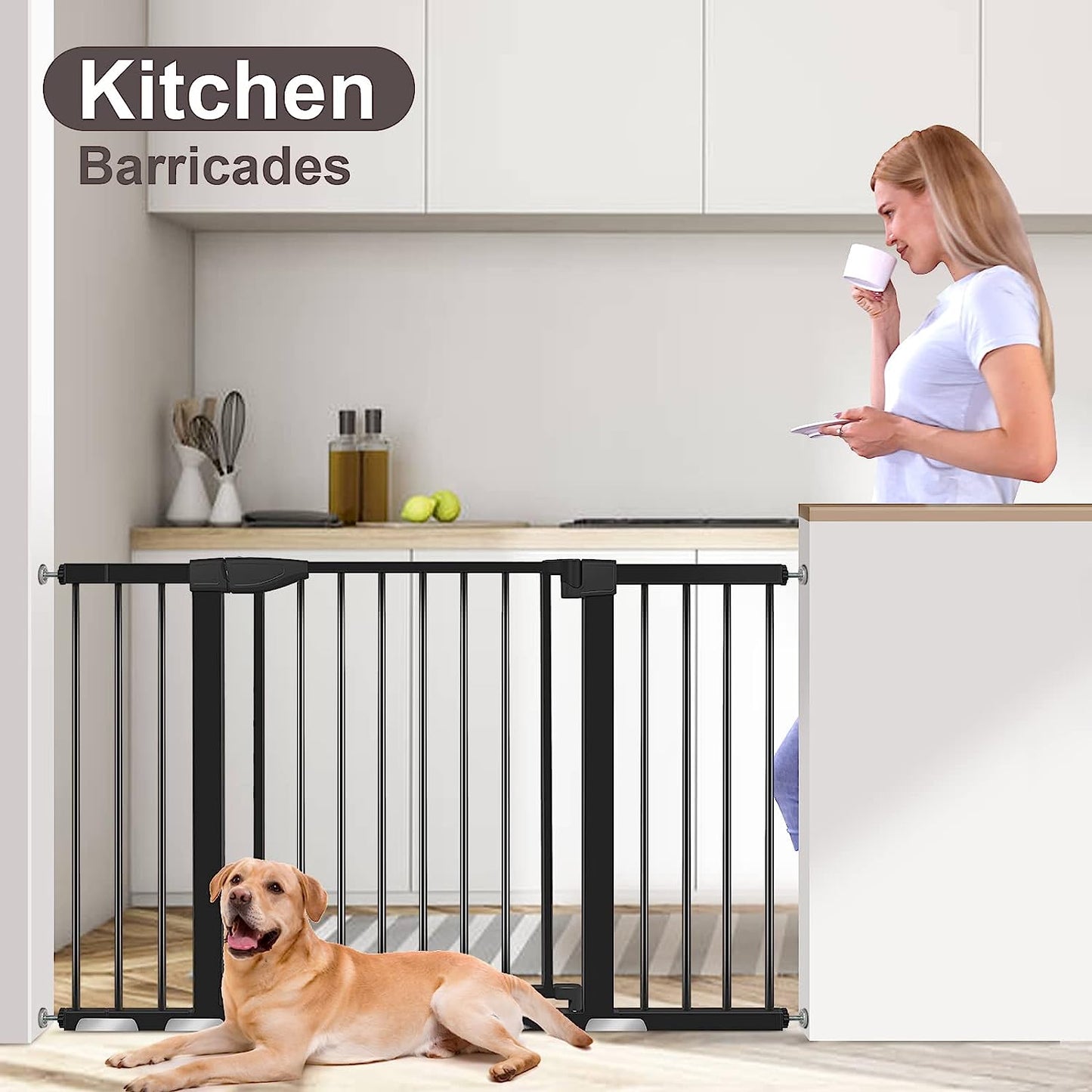 YACUL Baby pet‘s Gate, 29.93"-51.5" Extra Wide Pressure Mounted Gates, Height 30" black