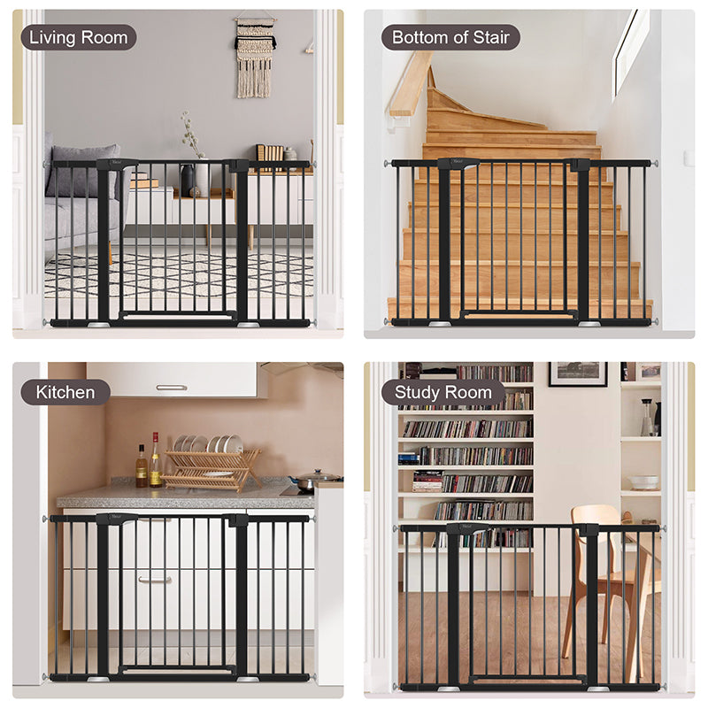 YACUL Baby pet‘s Gate, 29.93"-51.5" Extra Wide Pressure Mounted Gates, Height 30" black